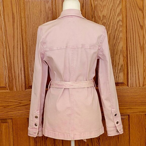 Maurices Pink Denim Belted Trench Cotton Blend Jean Jacket with Pockets NEW - Picture 5 of 14